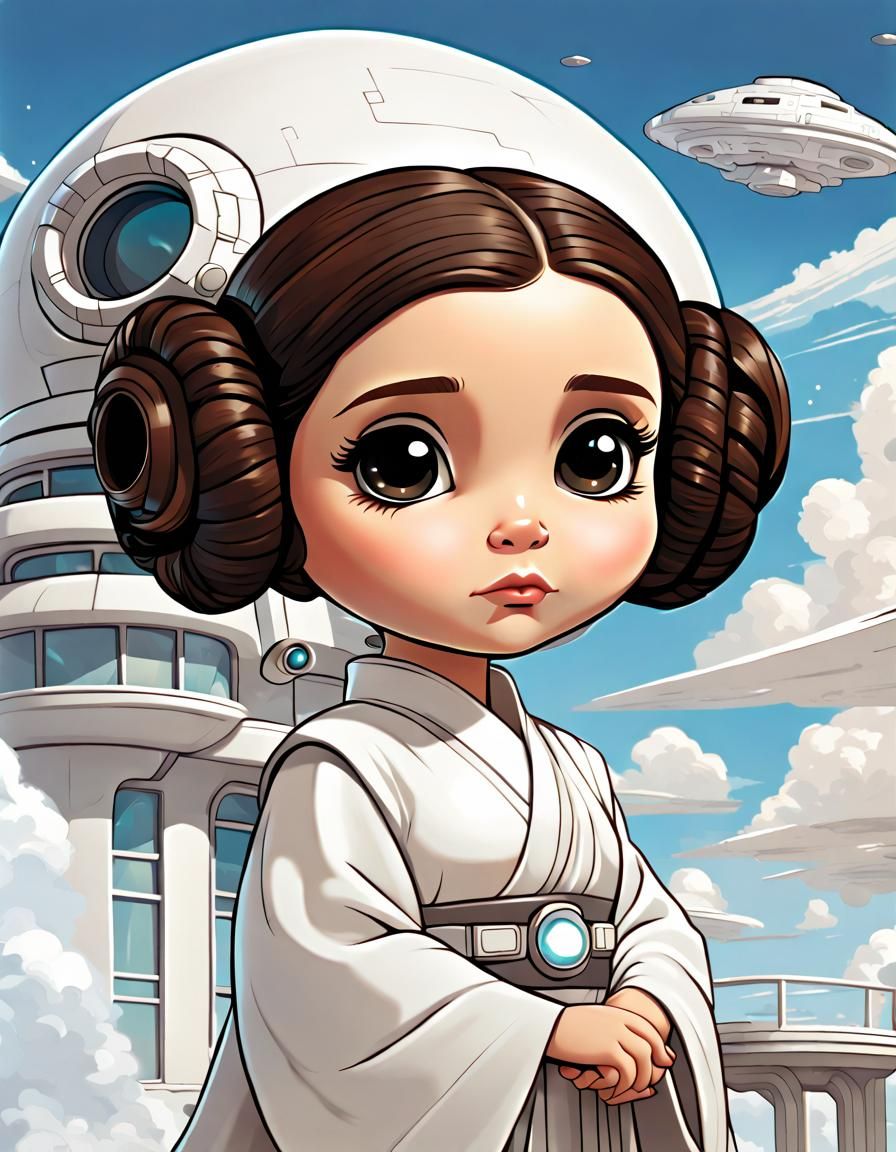 Chibi Princess Leia with Futuristic House