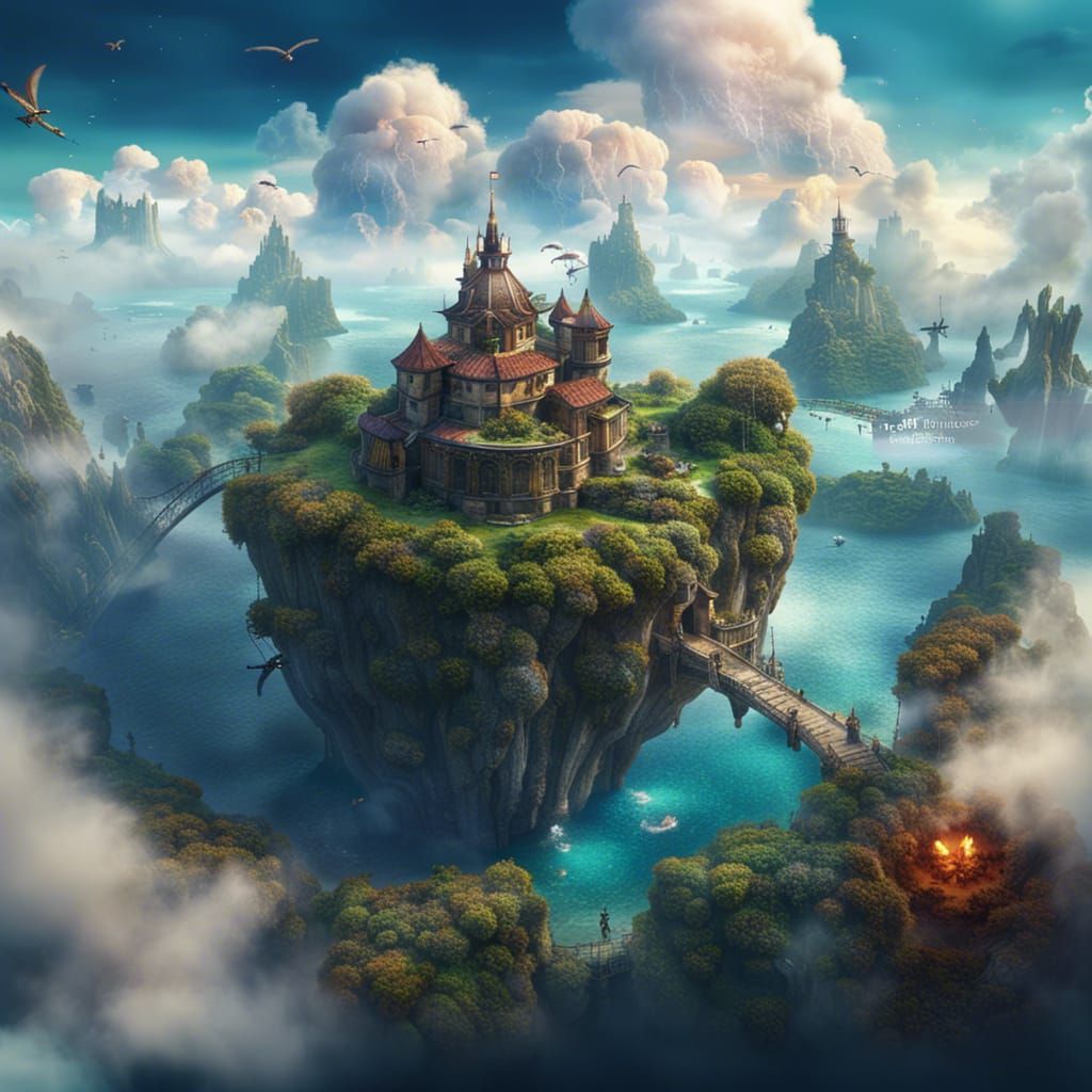 Fantastical Flying Islands in Detailed Matte Painting