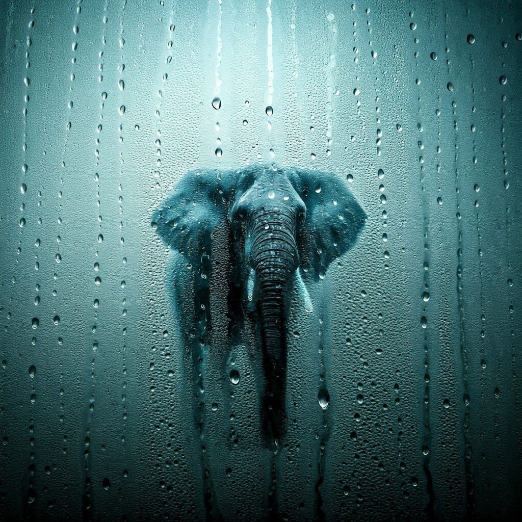 Ethereal Elephant Shaped by Foggy Windowpane