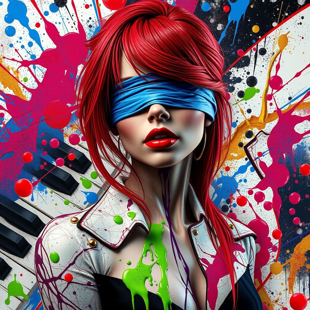 Electric Dream Goddess in Vibrant, Abstract Surrounds