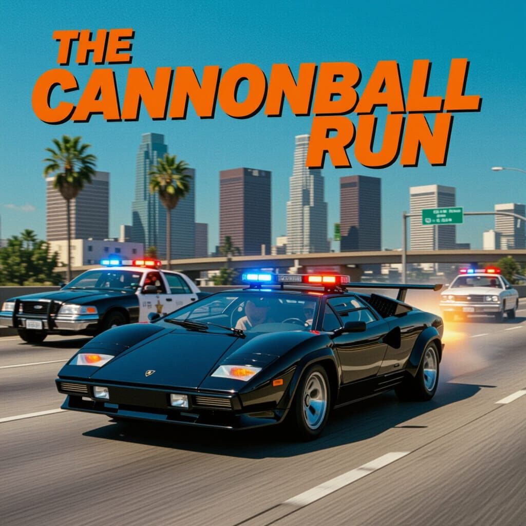 Cannonball Run: Retro Poster of High-Speed Chase