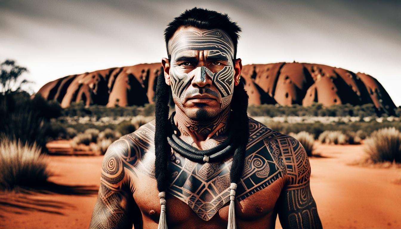 Maori Warrior Portrait with Tribal Tattoos