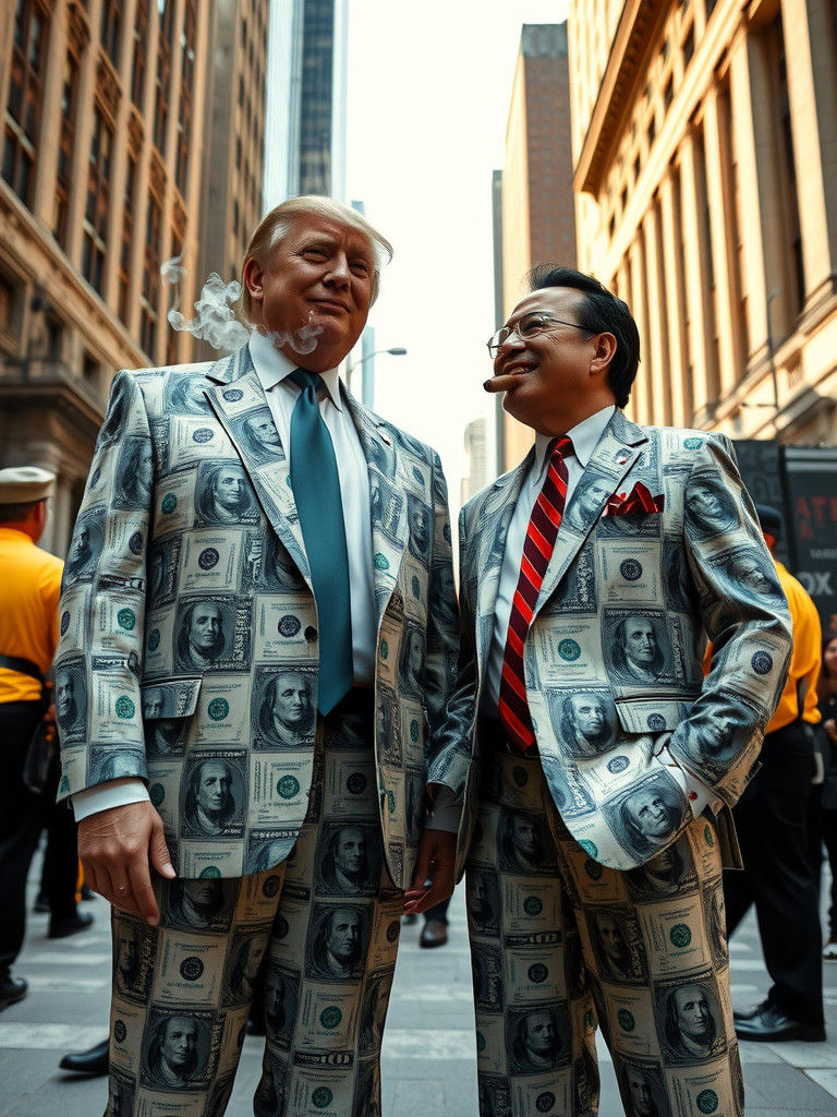 Trump and Harris Laughing on Wall Street