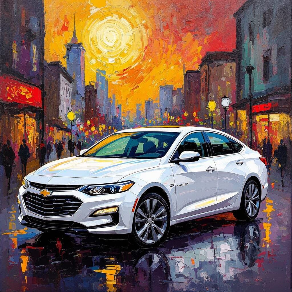 Chevy Malibu in Neo-Impressionist Expressionist Oil Painting