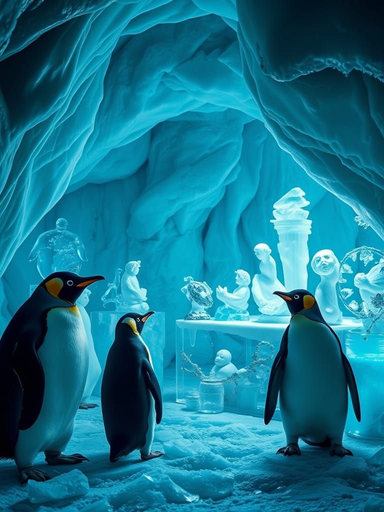 Penguin Curator Arranges Arctic Art in Hidden Ice Gallery