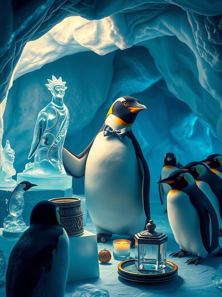 Penguin Curator Arranges Arctic Art in Hidden Ice Gallery