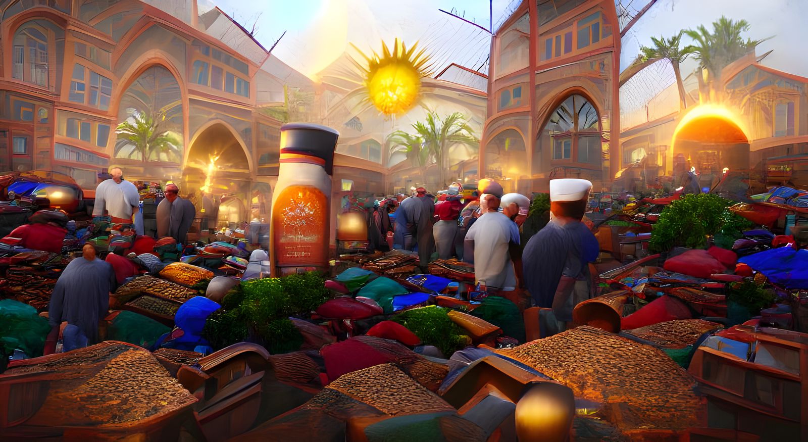 Moroccan Spice Market Sunrise in Luminist Style