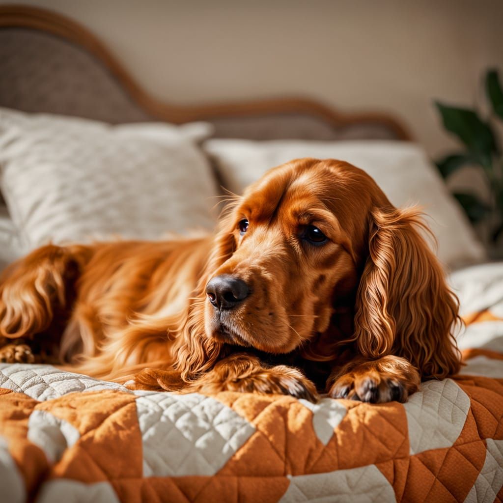 Soothing Cocker Spaniel in Cozy Bed Scene