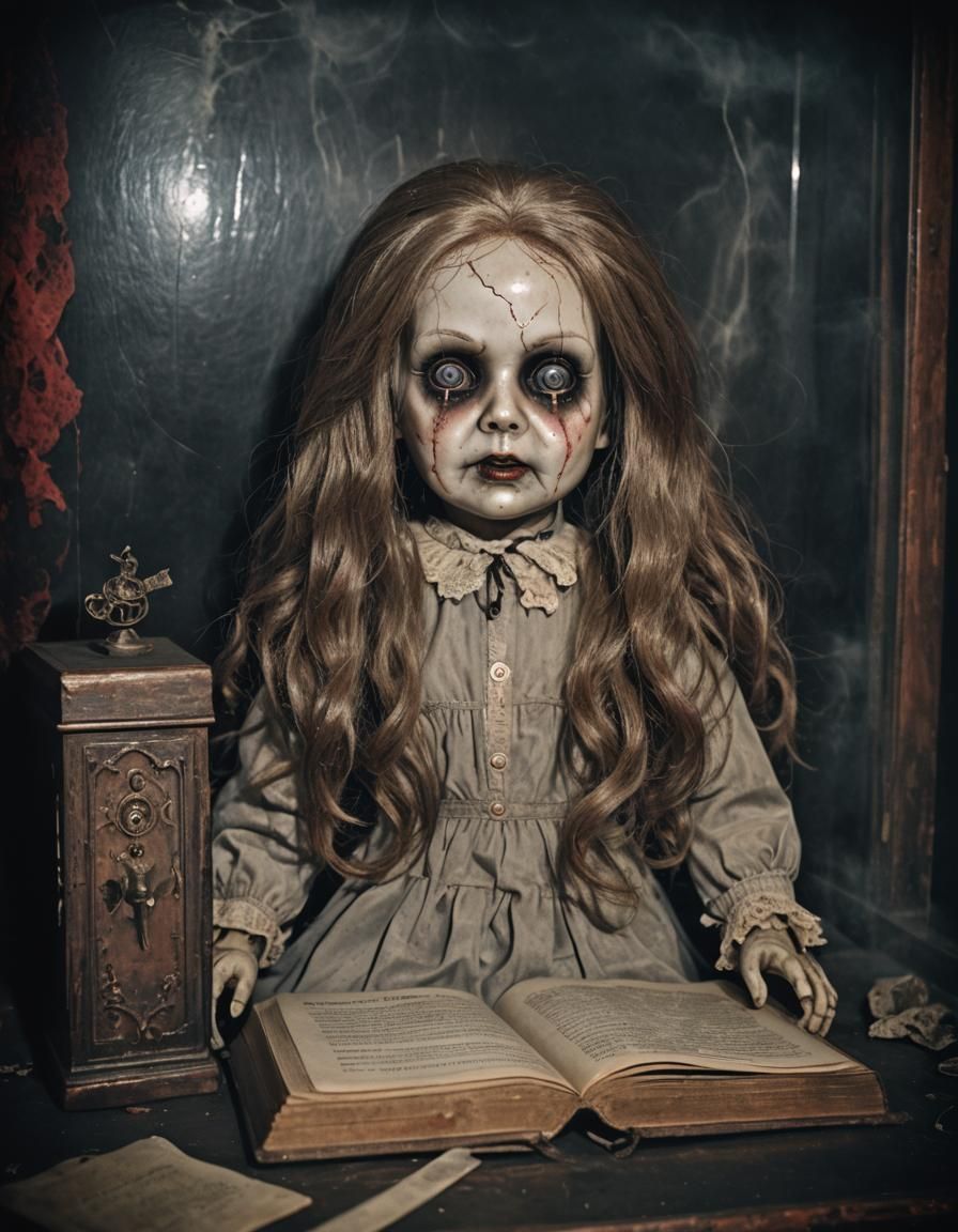 Creepy Cursed Doll in Dark Horror Photography