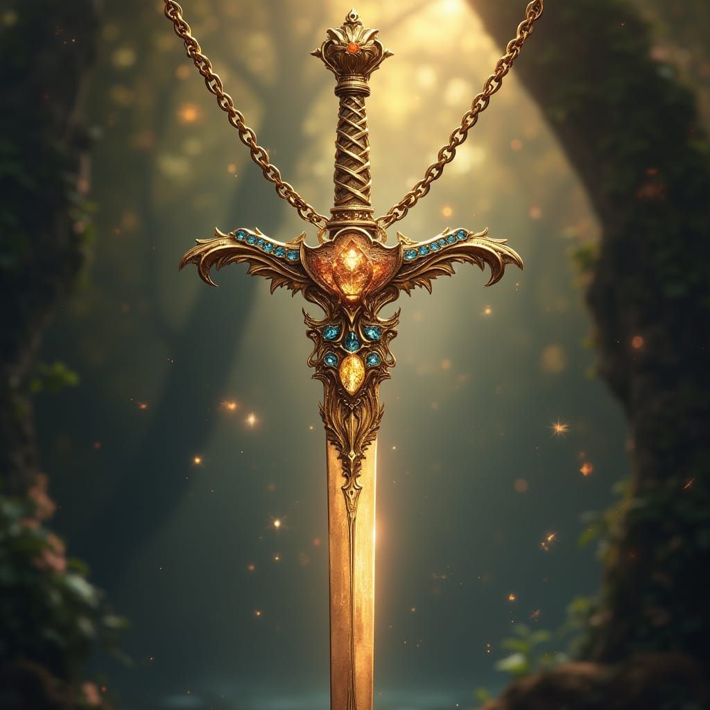 Jeweled Sword Engagement Necklace with Magical Aura