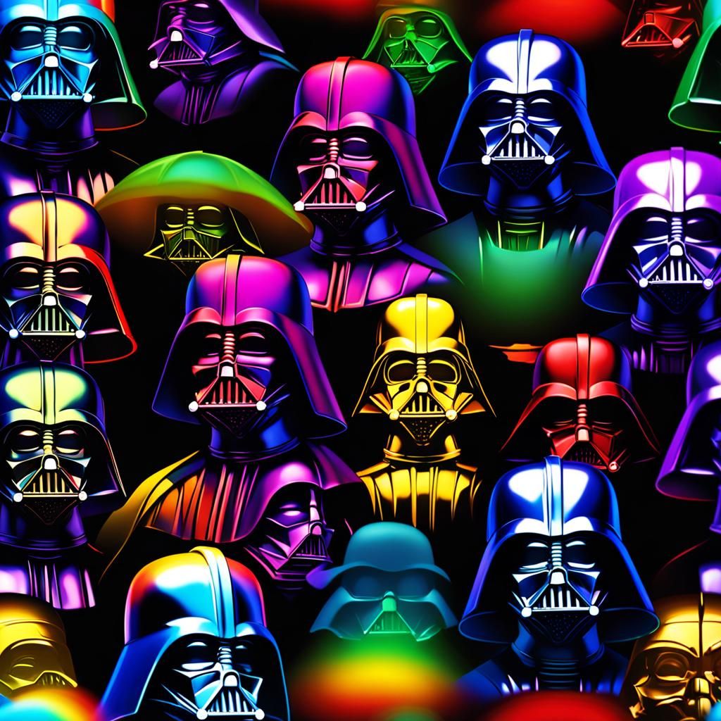 Rainbow Darth Vader Bobbleheads: Cinematic Digital Art