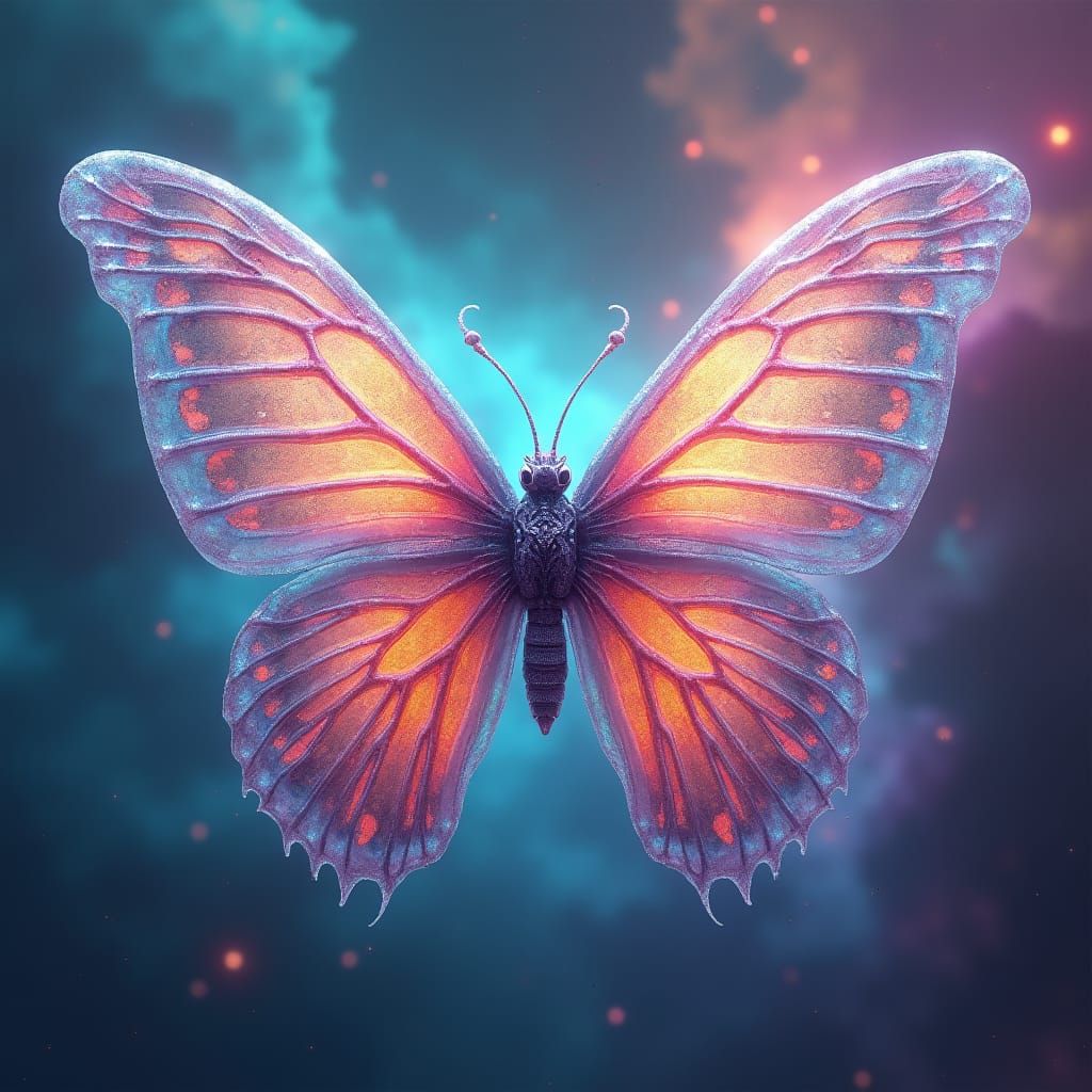 Ethereal Space Butterfly with Crystalline Wings