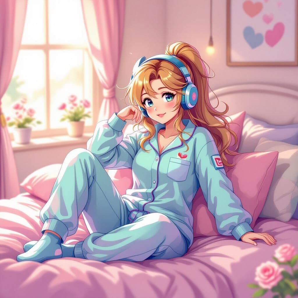 Samus Aran Lounging in Pajamas: Dreamy Illustration
