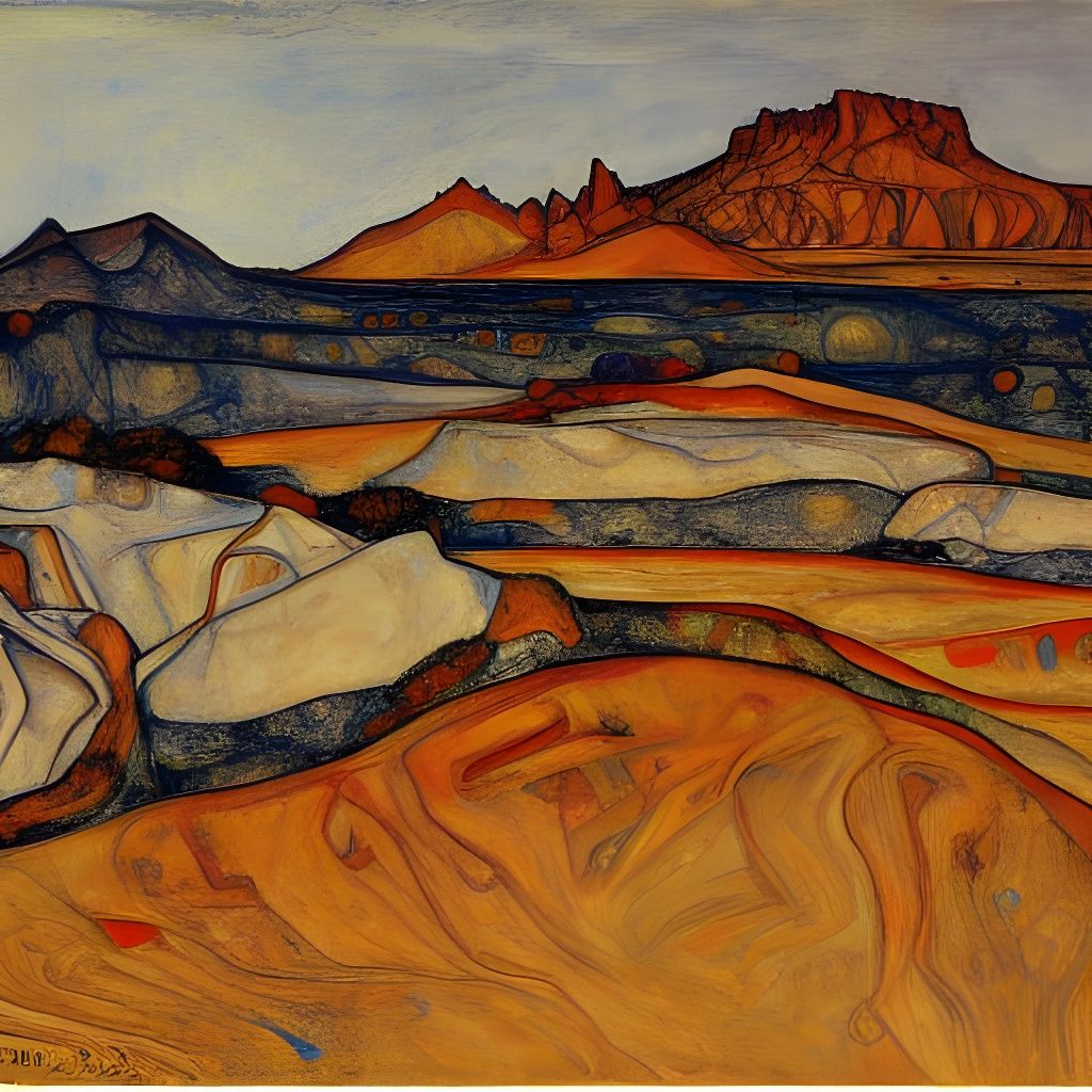 Egon Schiele Inspired Desert Landscape