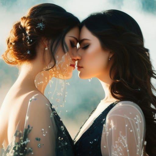 Kissing Silhouettes with Cracked Glass Effect