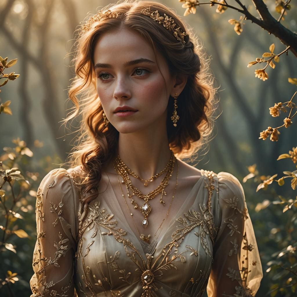 Elegant Girl Portrait in Atmospheric Golden Light