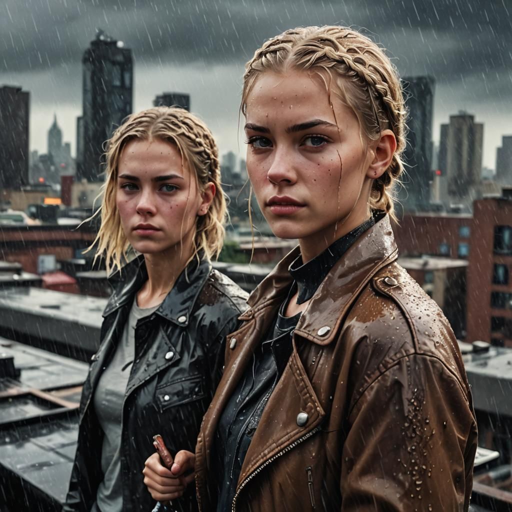 Rain-soaked Rooftop: Dark Fantasy Concept Art