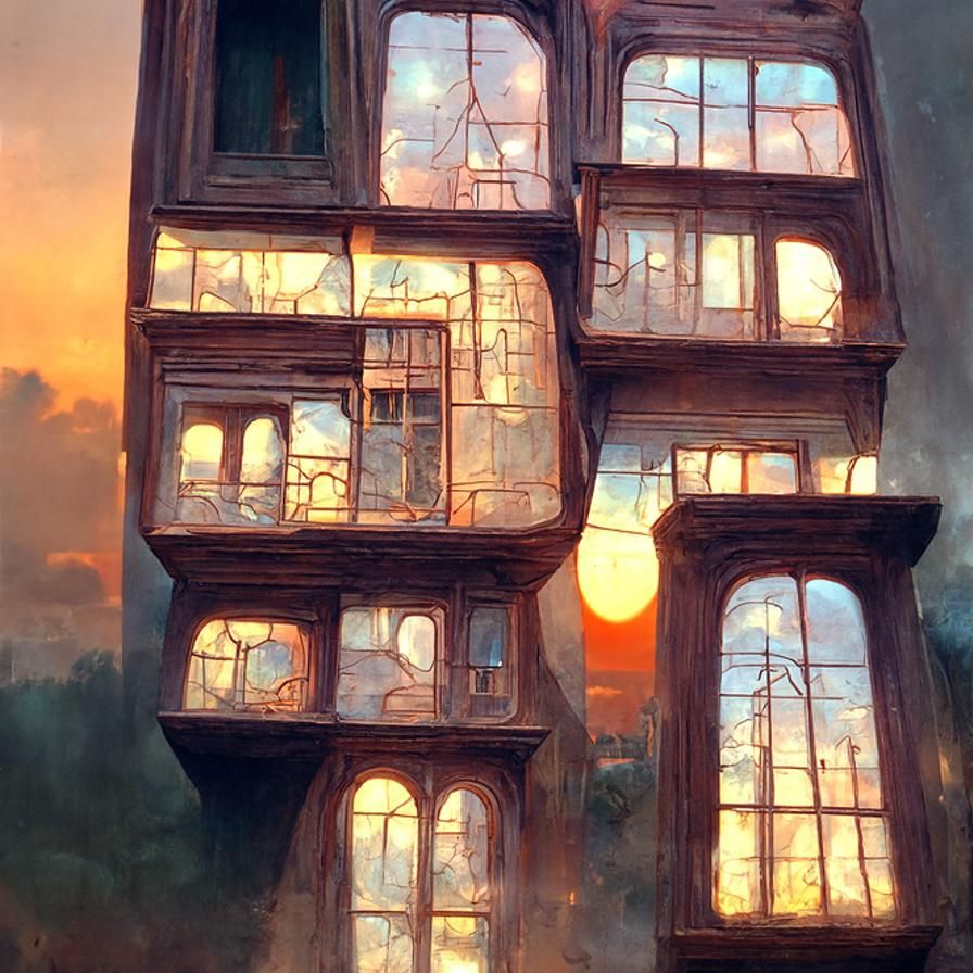 Apartment Buildings at Sunset: Hyperrealistic Digital Art