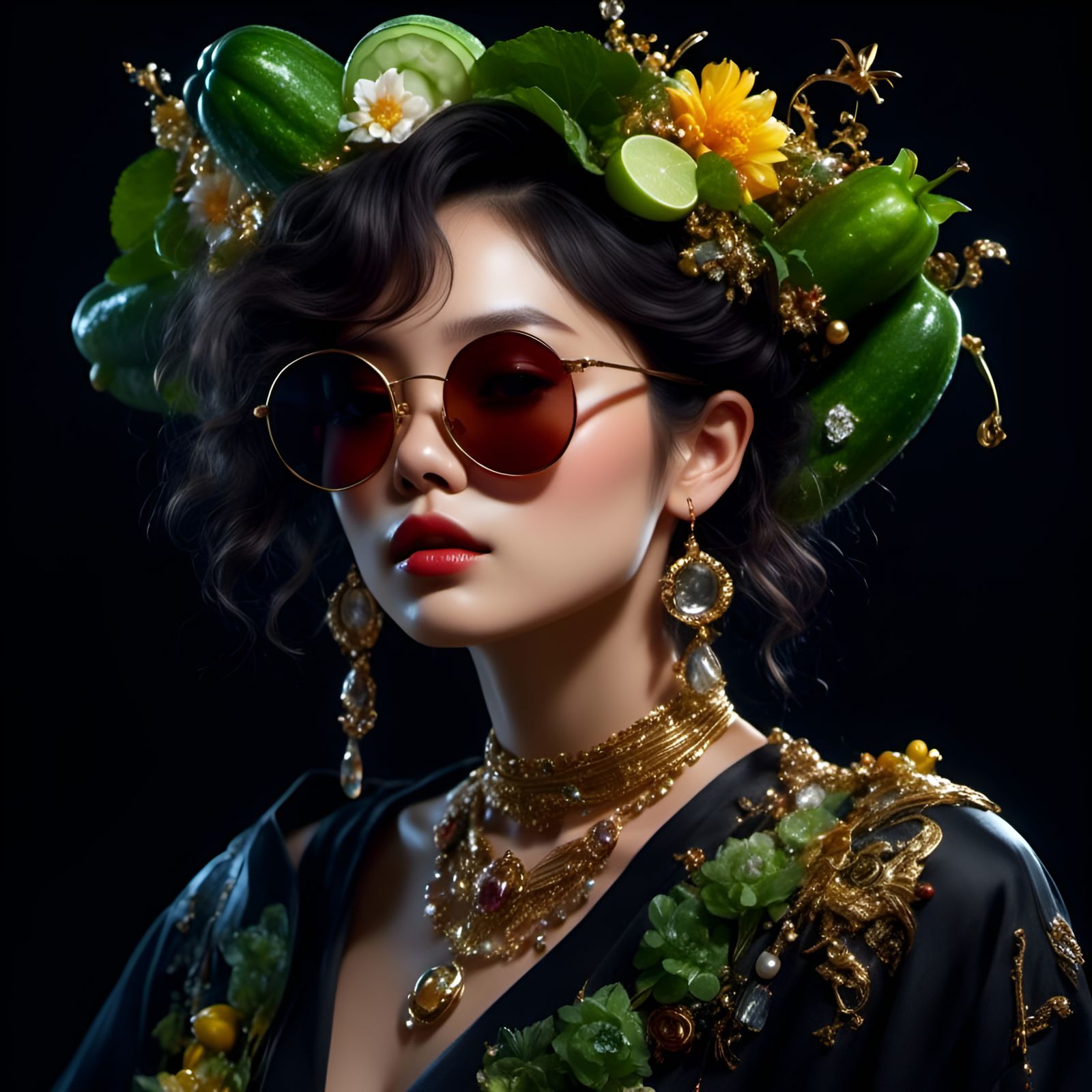 Animated Cucumber Portrait in Mixed Media Style