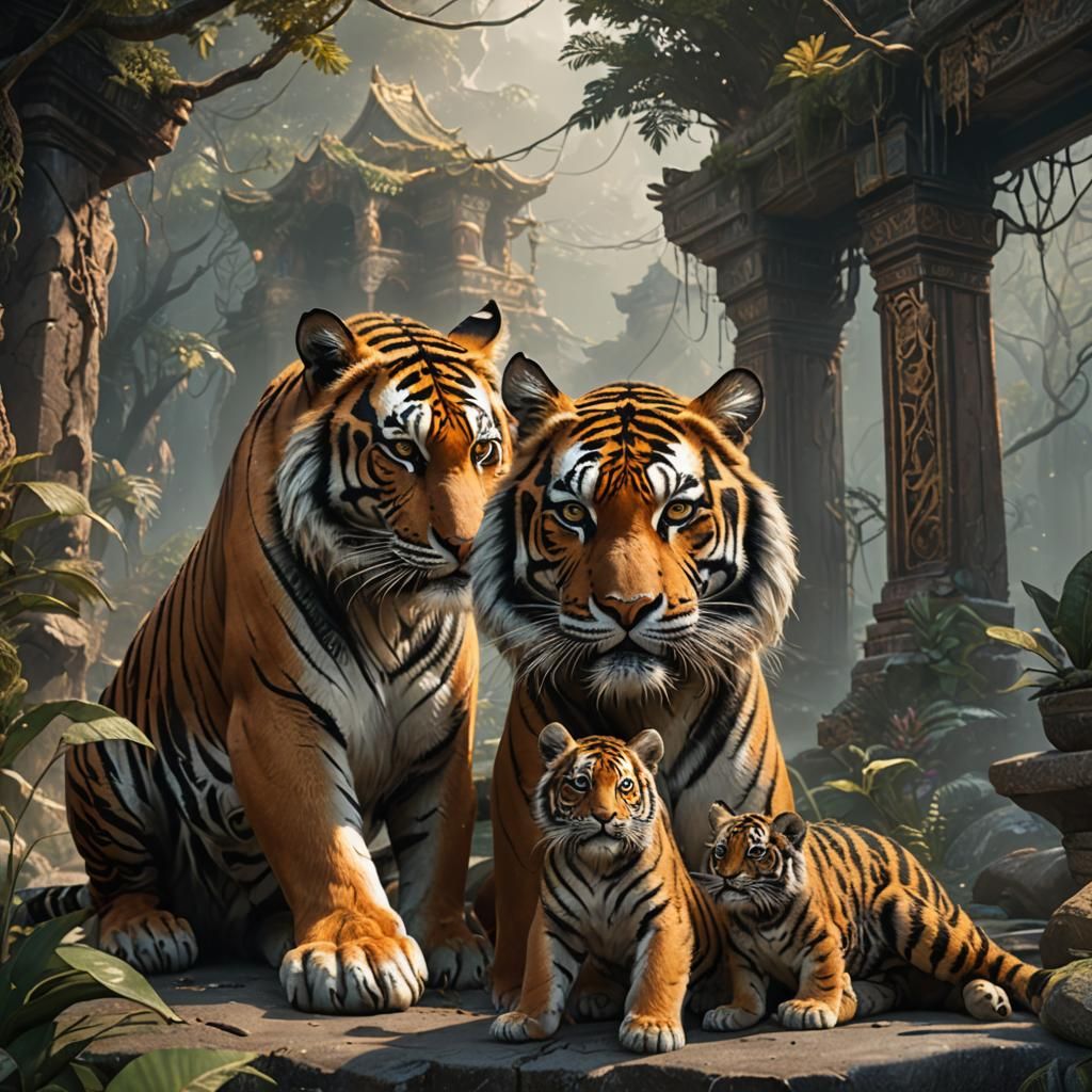 Tiger Mother Guarding Human Baby: Fantasy Concept Art