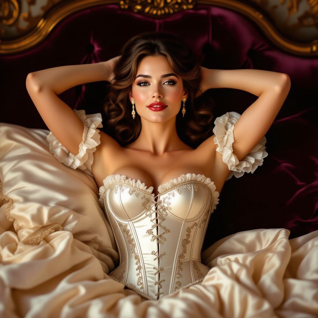 Elegant Woman in Corset, Art Nouveau Style