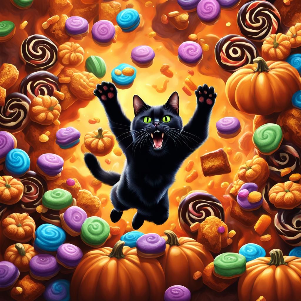 Black Cat Leaps from Pumpkin: Hyper-Realistic Digital Art