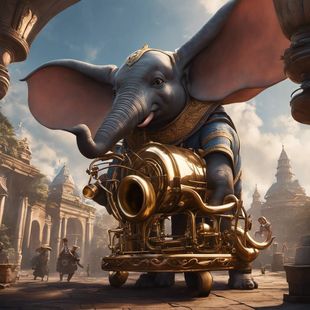 Dumbo Plays Tuba: Detailed Fantasy Concept Art