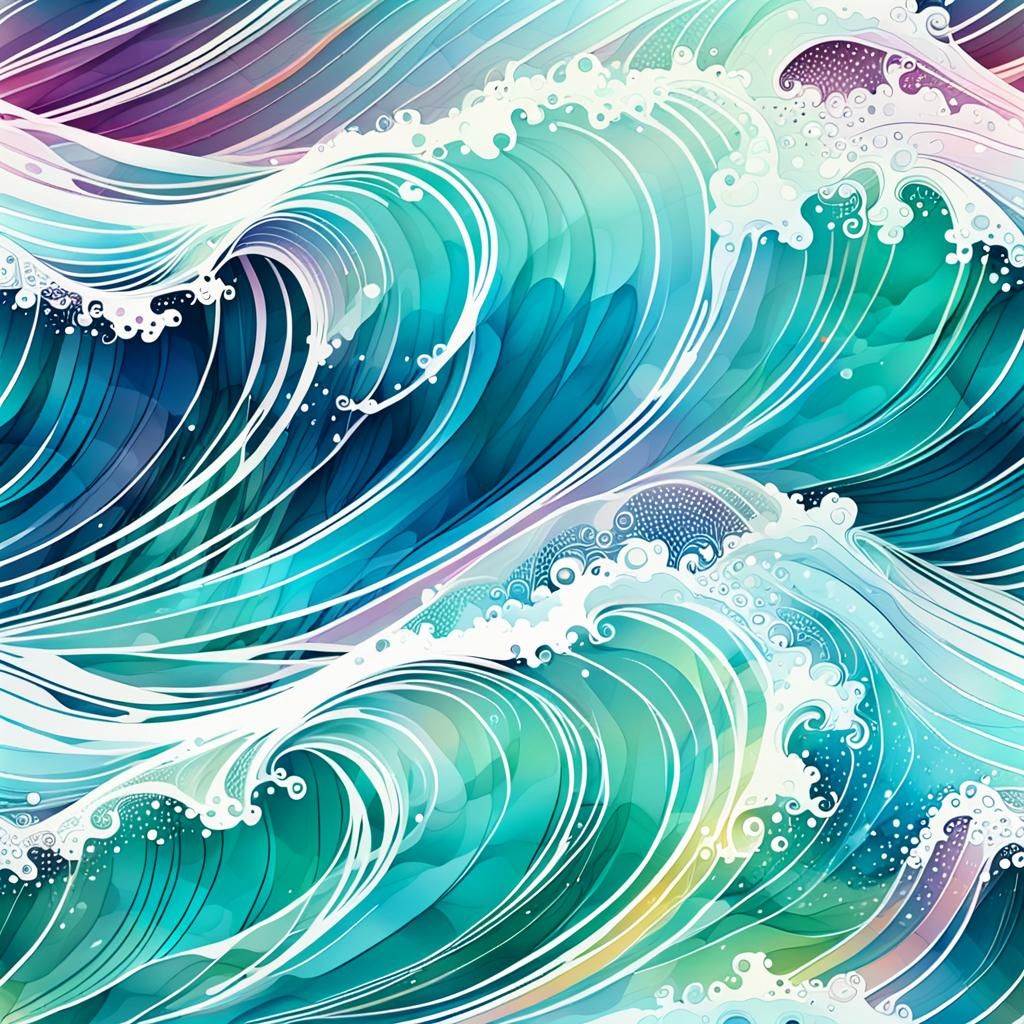 Ocean Waves in Spring Colors: Vector Fractal Art