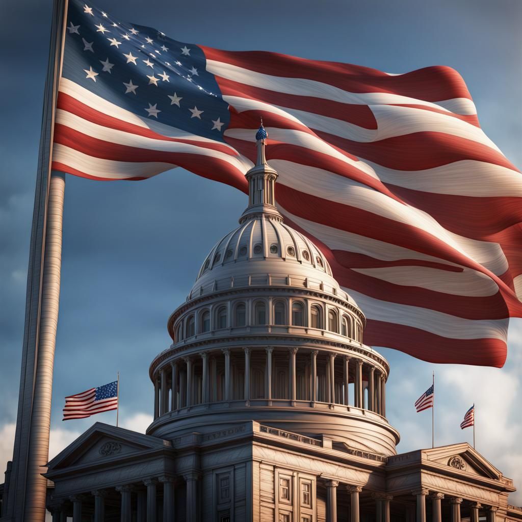 Detailed American Flag Matte Painting