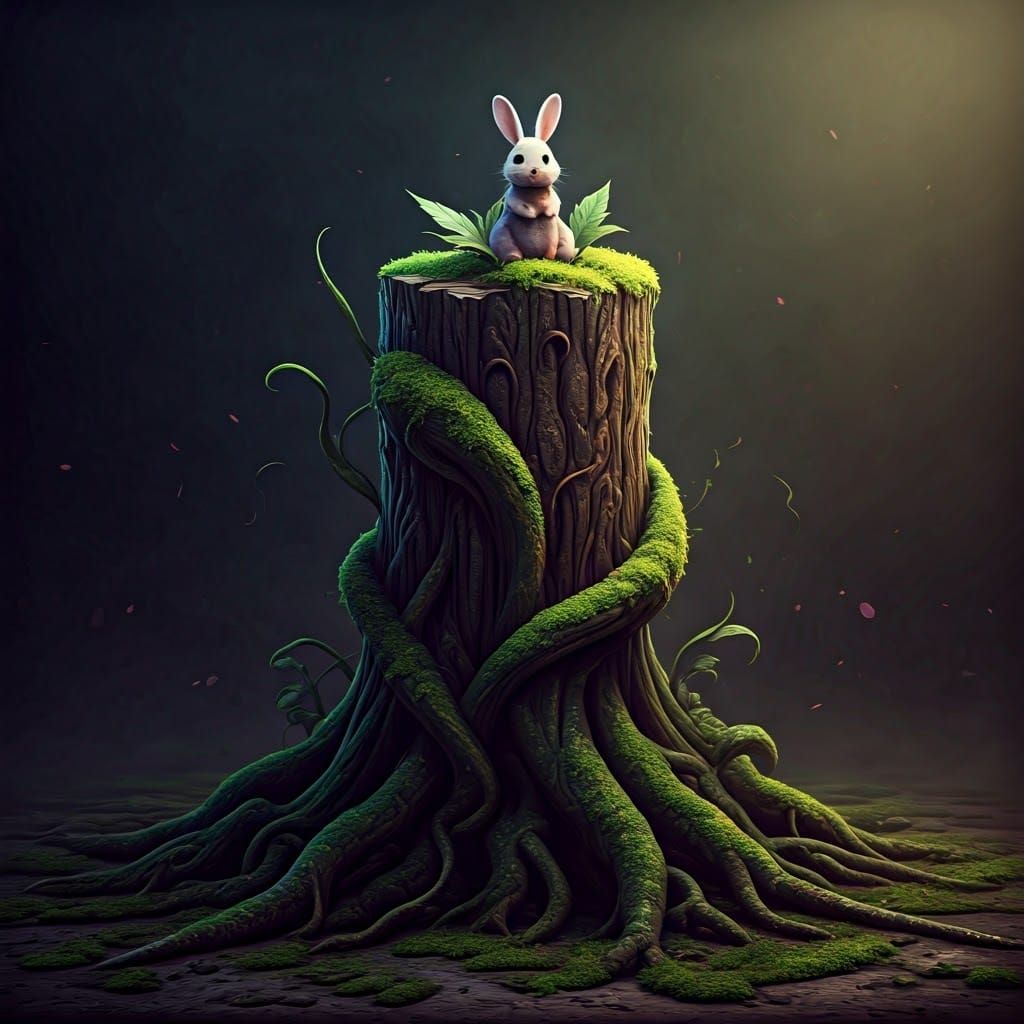 Ominous Log with Bunny Lure in Dark Fantasy