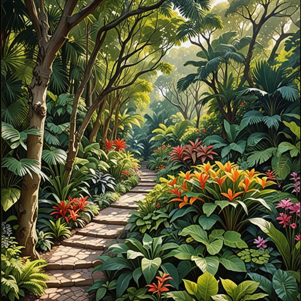 Lush Botanical Oasis in Vibrant Tropical Paradise