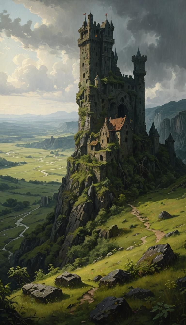 Renaissance Castle Ruins in Overgrown Landscape