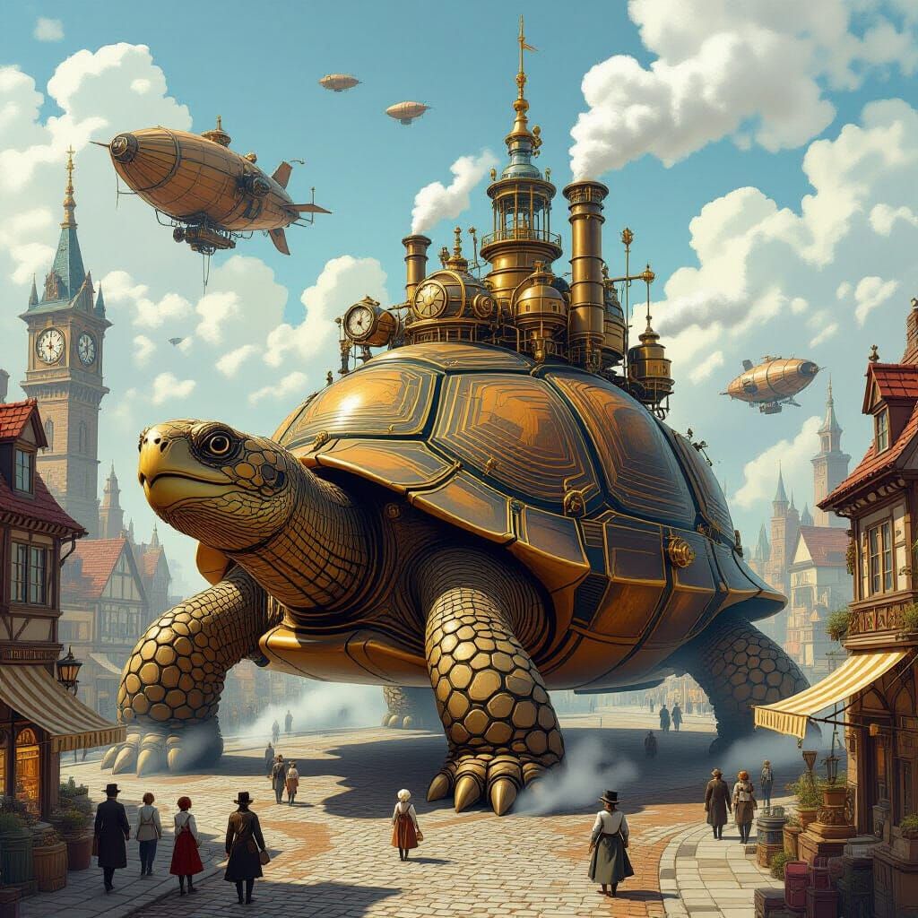 Steampunk Metropolis on a Giant Tortoise