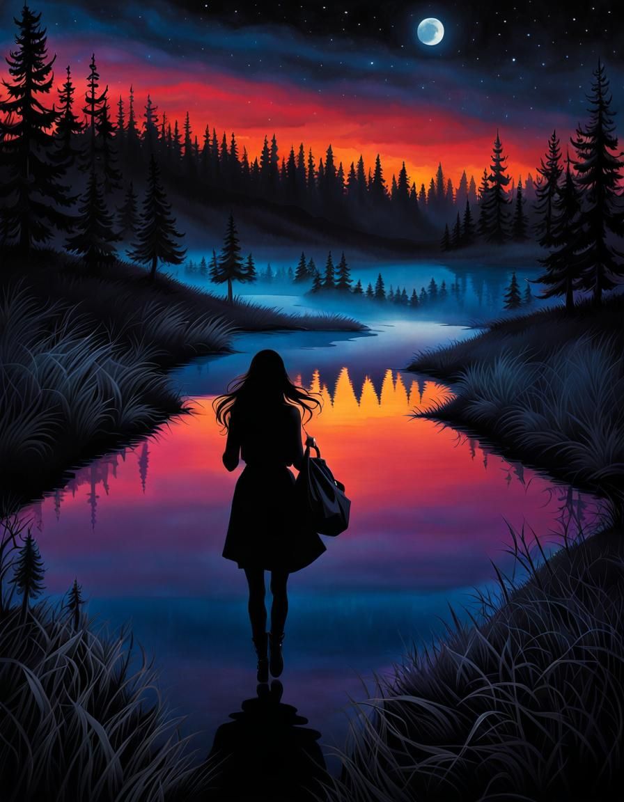 Neon Runners in a Shadowy Dreamscape