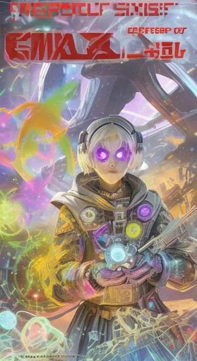 Cyberpunk Alchemist with Ghost Mask in Starry Galaxy