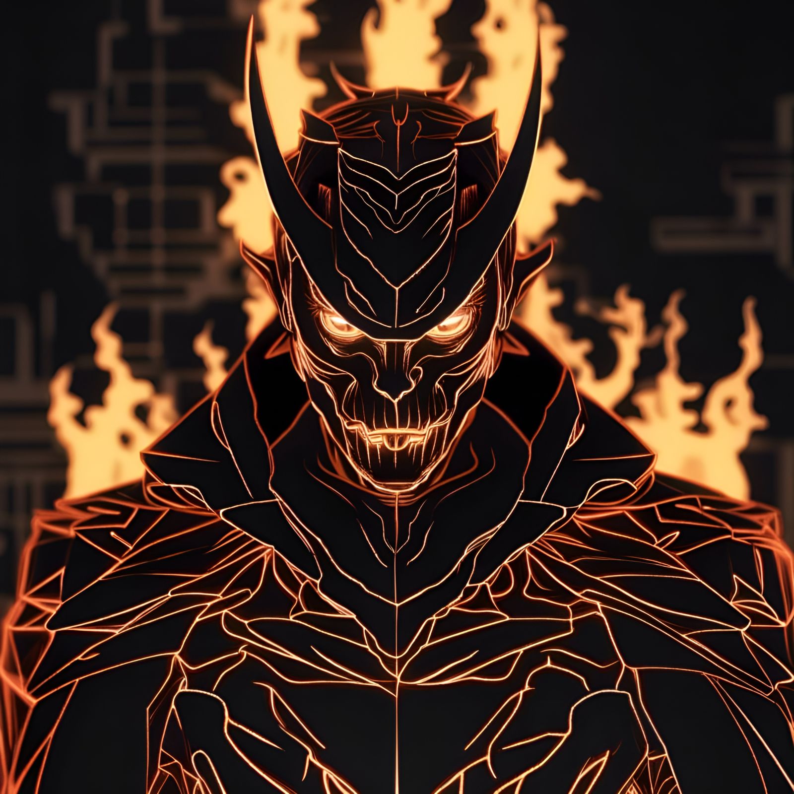 Demonic Attorney in Hellfire Suit: Brutalist Graphic Design