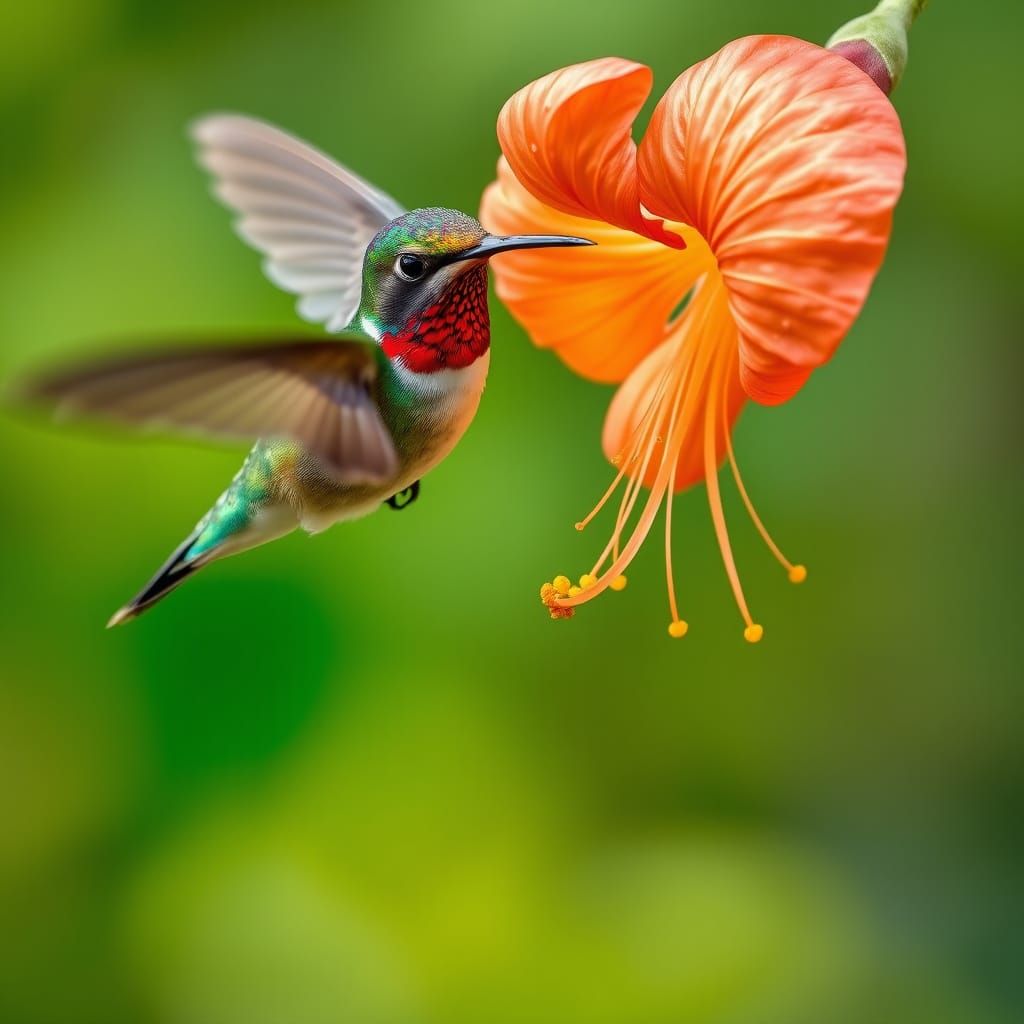 Spectacular Close-Up of Ruby-Throated Hummingbird in Flight