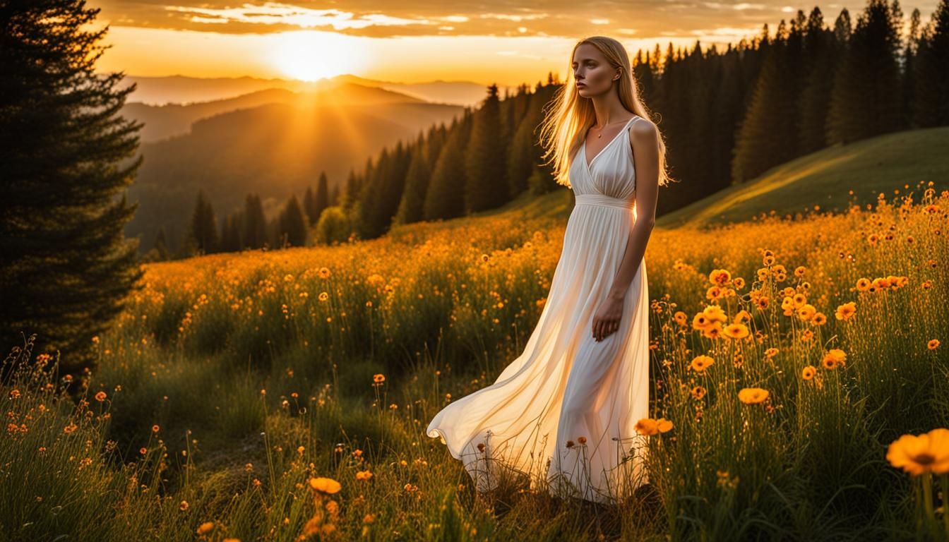 Woman in Alpine Meadow, Bilibin Style