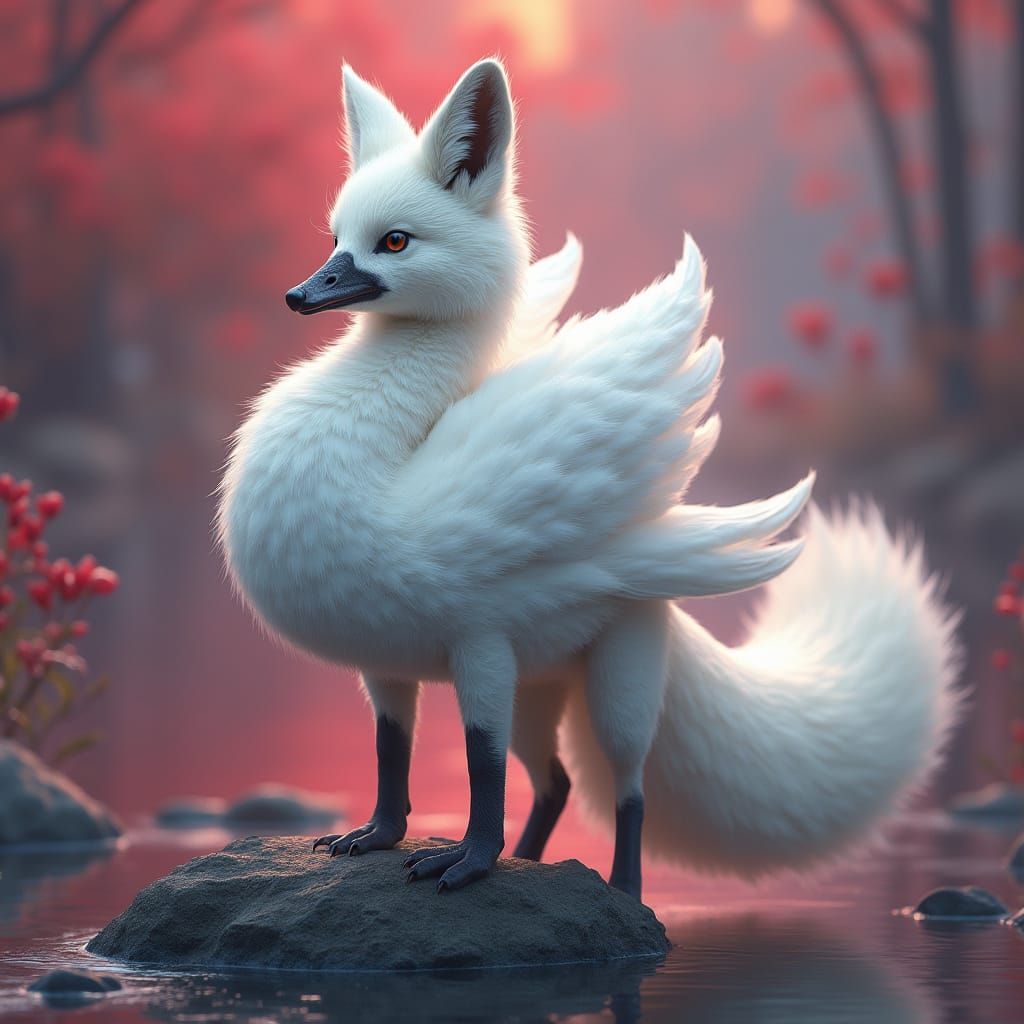 Hyperrealistic Swan-Fox Hybrid in Detailed Matte Painting