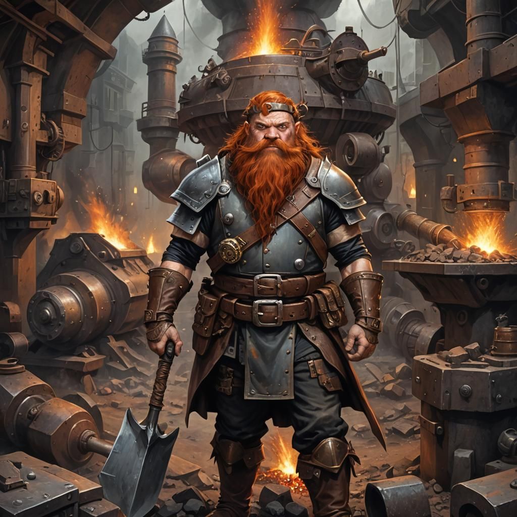 Steampunk Dwarf Smith Forging Weapons Underground
