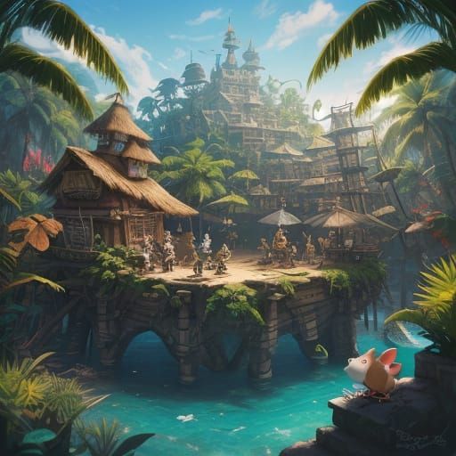 Cute Mice Pirates Explore Treasure Island in Anime Style