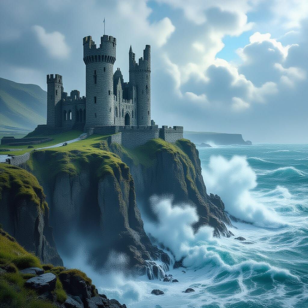 Cinematic Castle Ruins on Cliff Edge