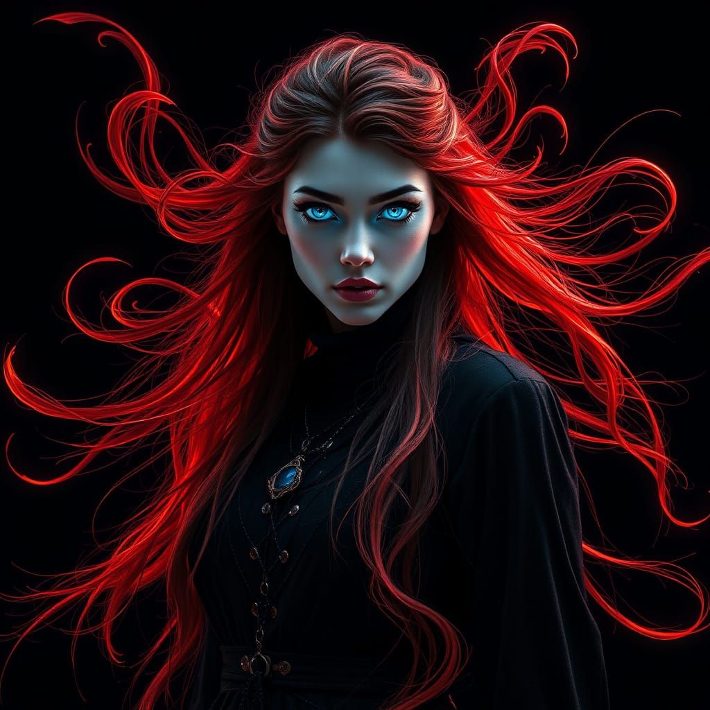 Surreal Goddess of Magic Emerges from Neon Vortex