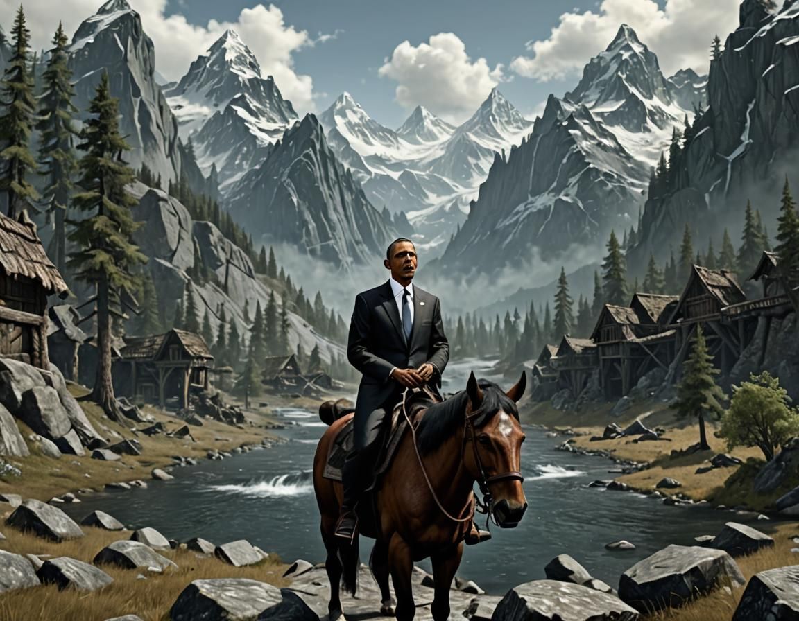 Obama Lands in Skyrim: Digital Art