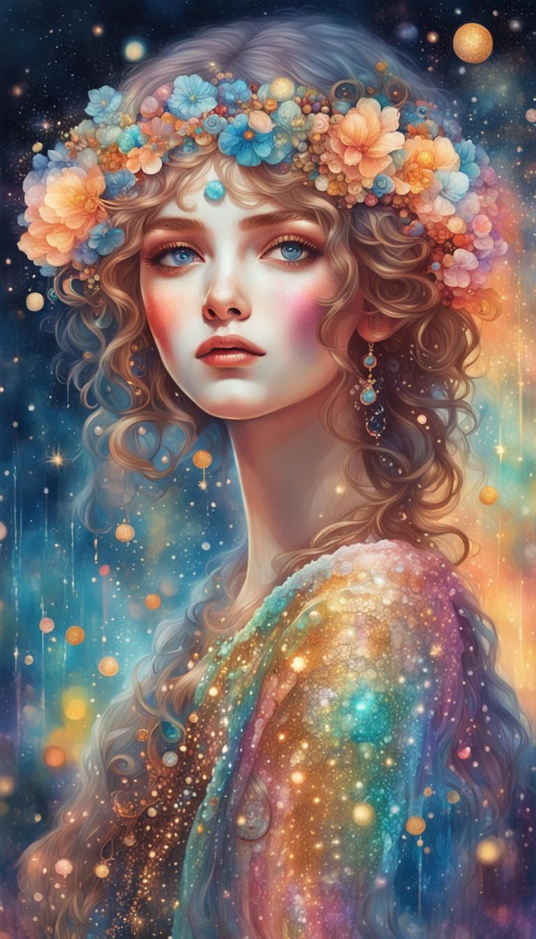 Sparkling Dot Art: Cute Girl in Soft Colors