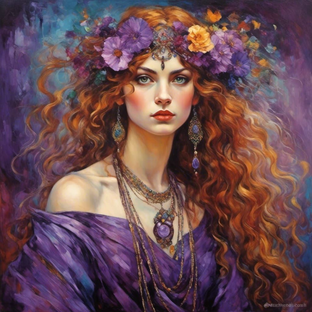 Psychedelic Gypsy Girl in Classic Painting Style