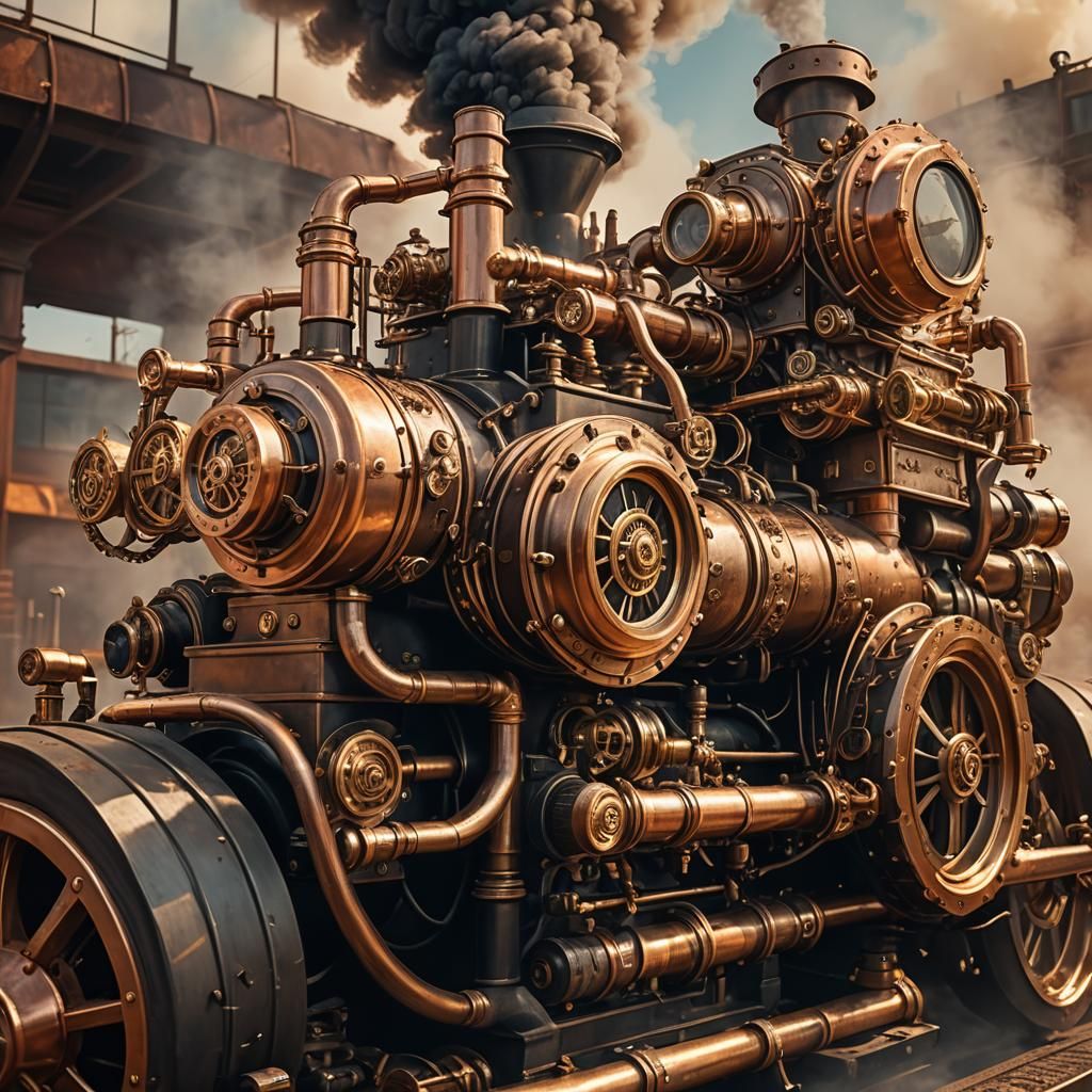 Intricate Steampunk Engine with Brass Gears