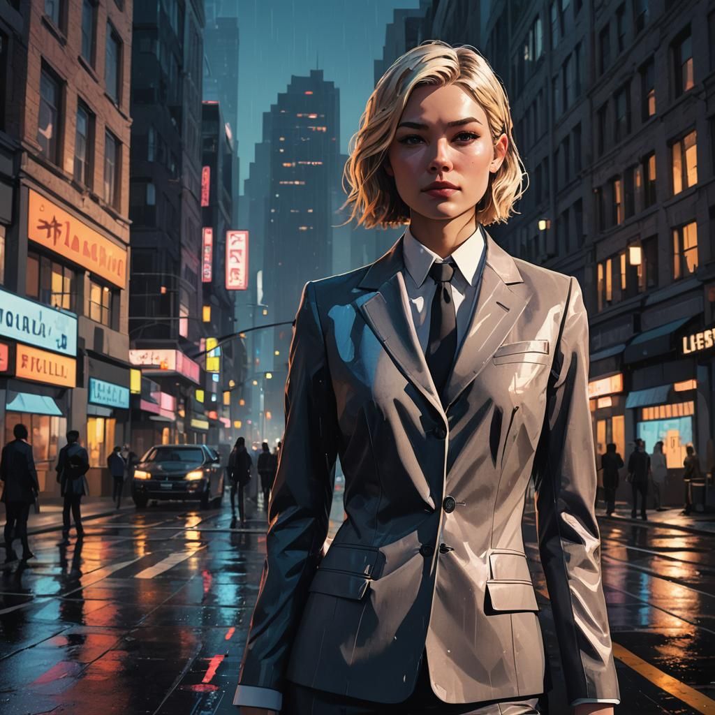 Astrid in Suit: Graphic Novel Cyberpunk Concept Art