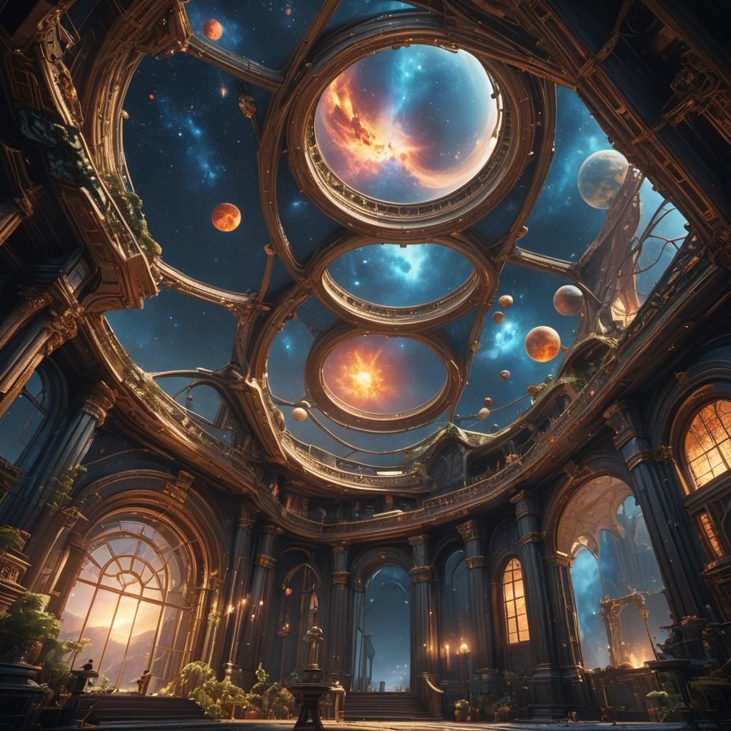 Fantastical Skylights Ascend to Space in Detailed Painting