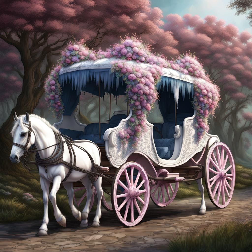 Fantasy Carriage with White Horses in Digital Art